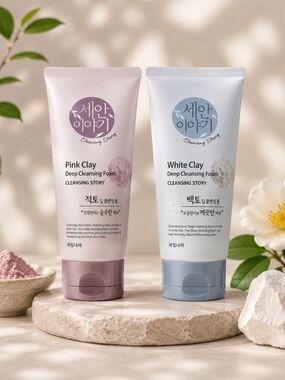 2 Pack Kwailnara Cleansing Story Deep Cleansing Foam Pink & White Clay 5.29 oz